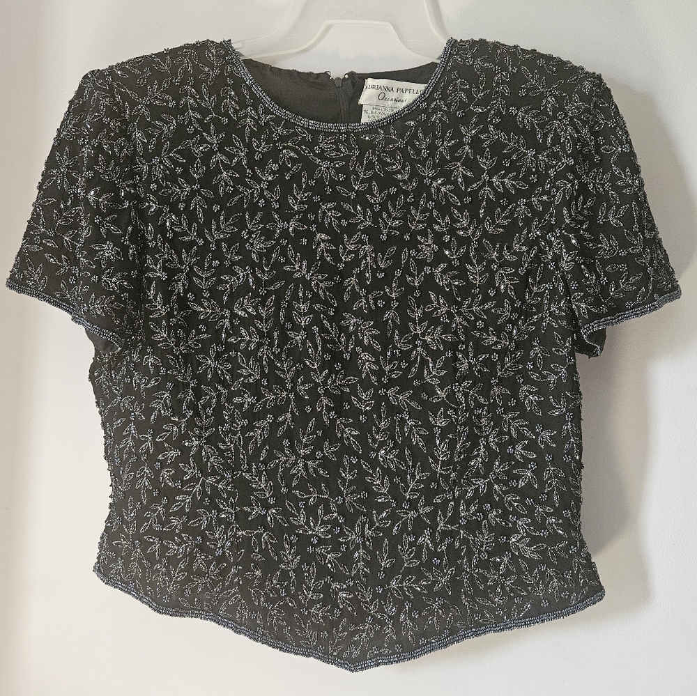 Adrianna Papell Occasions silk beaded top size petite 14